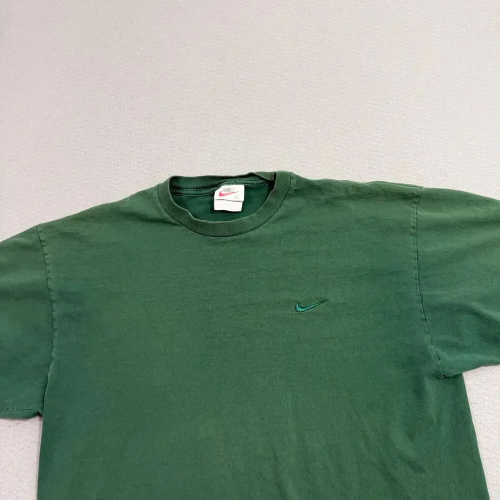 Vintage Nike Check Shirt Men's Large Green Swoosh Embroidered Logo 90s Faded